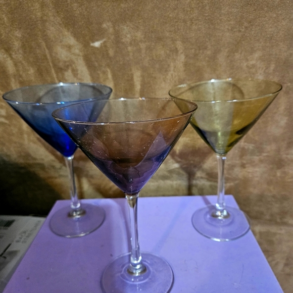 3 Beautiful Jewel Colored Glass Martini Glasses - Picture 1 of 5